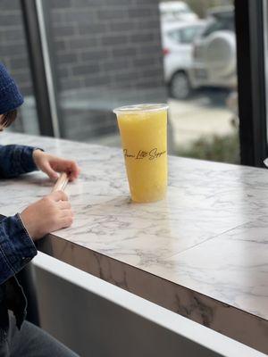 Mango slush with lychee jelly