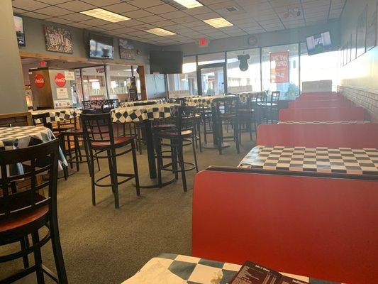 Dining area has 4 tv's available.