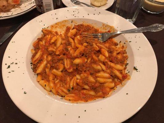 Freshly made cavatelli pasta with Bolognese sauce