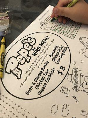 Kids menu. Menu 5/14/21