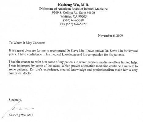 A recommend letter from Kesheng Wu,M.D