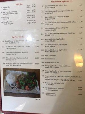 Menu as of April 2021