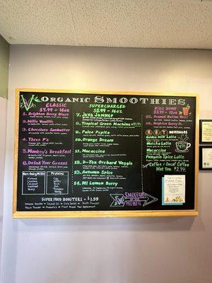 Smoothie menu