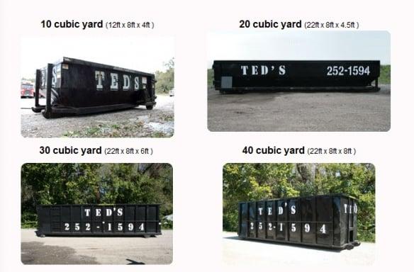 Roll-Off construction dumpsters and sizes.