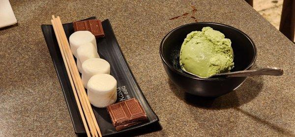 Smores and green tea ice cream