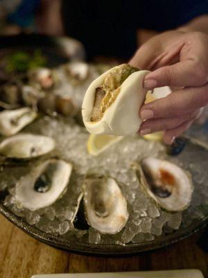 The bao buns came after our oysters. Sorry, the oysters were so good and fresh we didn't get a chance to take a picture.