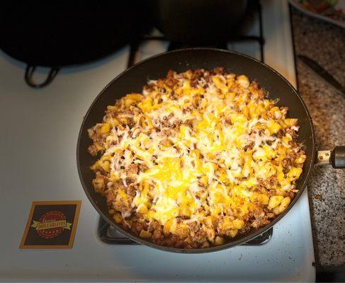 Potatoes and chorizo casserole (made with their pork chorizo)