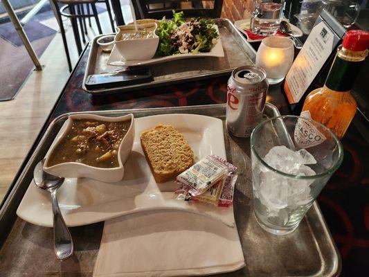 Green posole soup and beer bread