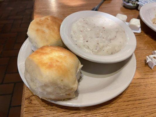 Biscuits n' Gravy with Bacon or Sausage