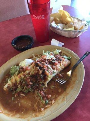 Macho burrito with shredded beef.