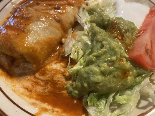 Ground Beef Chimichanga ala cart. Only $5! Small but with chips and salsa, you wont' have over done it :)