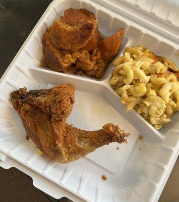 Two Piece fried chicken with Yams and Macaroni