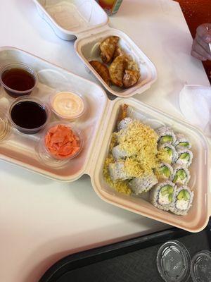 Mandu, shrimp tempura & California roll combo