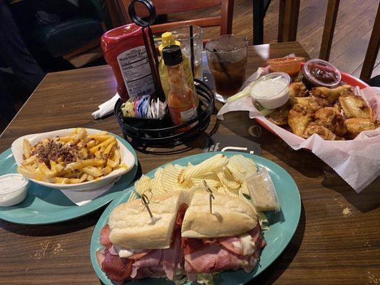 Side of Cheese Fries, Italian Sub, Naked Wings