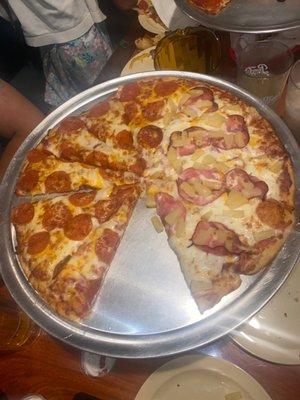 Large Pepperoni and Hawaiian