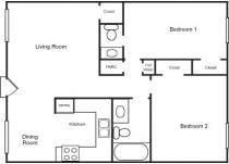 Two Bedroom/One-and-One-Half Bath- 827 Sq. ft.