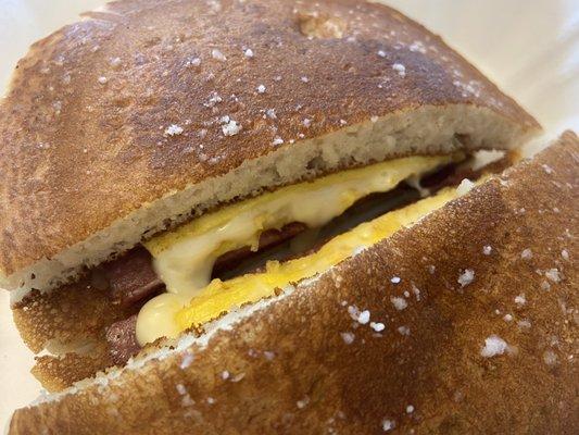 Pancake breakfast sandwich with pork roll and cheese