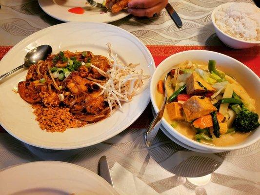 Shrimp pad Thai and Vegetable Tofu Green Curry