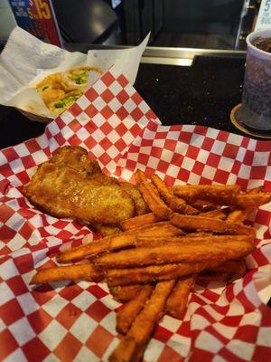 Fried whiting with sweet potato fries