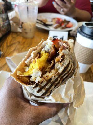 Bacon, egg, potato & cheese burrito