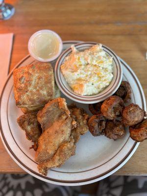 Fat's Fat's Sampler with chicken thigh, fried mushrooms and greens (not pictured)