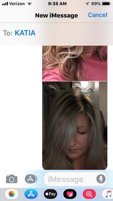 And the 2nd photo is the result. But she said it's not gray. I wanted highlights. Sad she wouldn't make it right and then cussed me out.