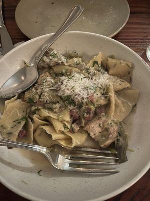 Hand-Cut Rosemary Pappardelle. A bit salty for my taste, but overall a well flavored dish.