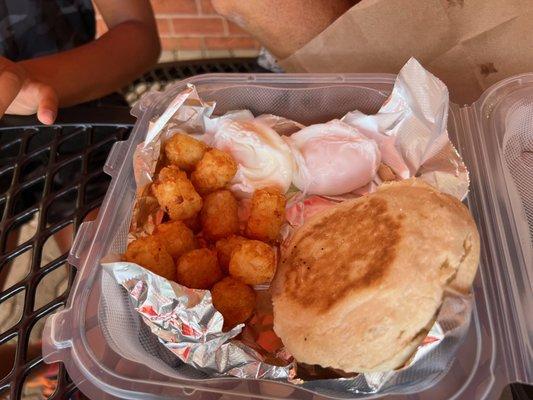 Eggs your way with English Muffin and tater tots