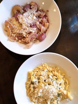 Credit DeGallo- Red cabbage & Corona beans w/ Parmesan broth Fusilli - Spring onion, White wine & Saffron cream sauce