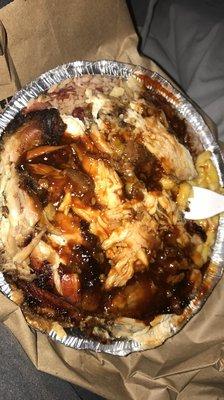 Jerk Chicken with BBQ chicken gravy on top