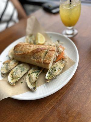 Charbroiled oysters and garlic bread , my favorite !