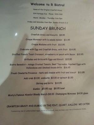 Sunday Brunch Menu