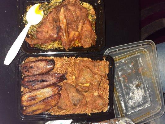 The containers are quite small paid $21+ for the smaller container Egusi, Jollof with plantains chicken