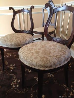 Lyre back Side chairs refinished and upholstered.  Sicklerville, NJ