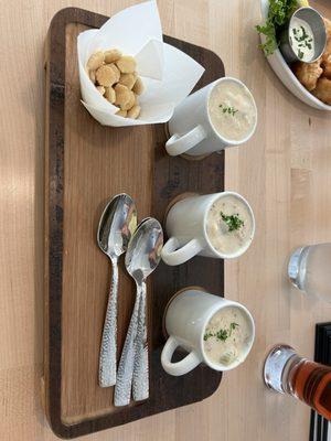 Chowder flight - salmon, halibut, clam