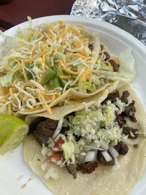 Veggie and carne asada tacos