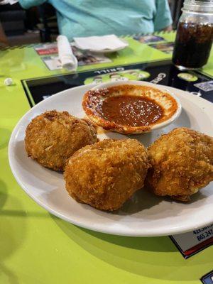 3 of the 6 or 7 Fried Macaroni Cheese Balls, they were so big!