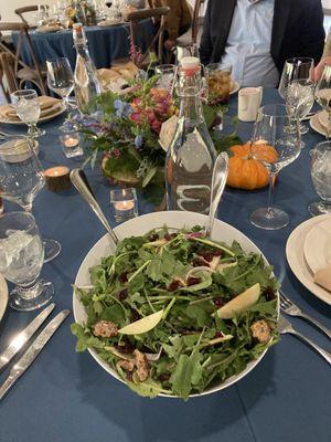 A Fall harvest salad as part of the wedding dinner.