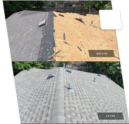 Before and after. Always strip roof down to decking for true inspection. Do NOT accept a contractor that lays shingles over existing felt.