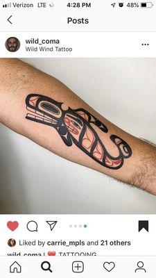 Custom Tlingit orca on inside forearm.