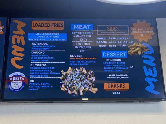 Loaded fries menu