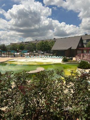 Green Pool that is supposedly getting fixed, but it's been over 4 weeks since they drained it.