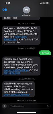 Another text about their renewing my prescription