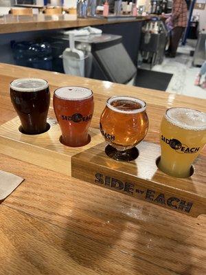 Left to right: where's the goat weizenbock, jam on toast Hefeweizen with black currants, bog nog cranberry sour, "uncle" New England IPA