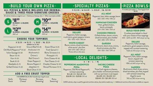 Pizza Menu