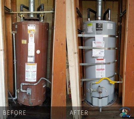 Out with the old in with the new water heater