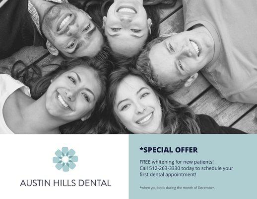 Special offer, free whitening for new patients!