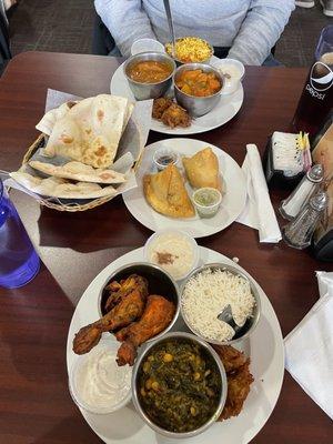 The lunch choices with our selections. Samosa's we're the only addition.