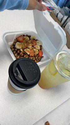 Waffles , hot tea and cucumber lime lifted energy tea !