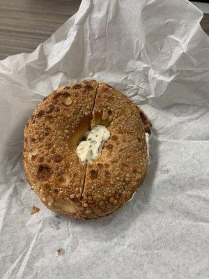 Toasted Asiago Bagel and Garlic Cream Cheese! Perfectly toasted, quick service, and reasonably priced. 10/10